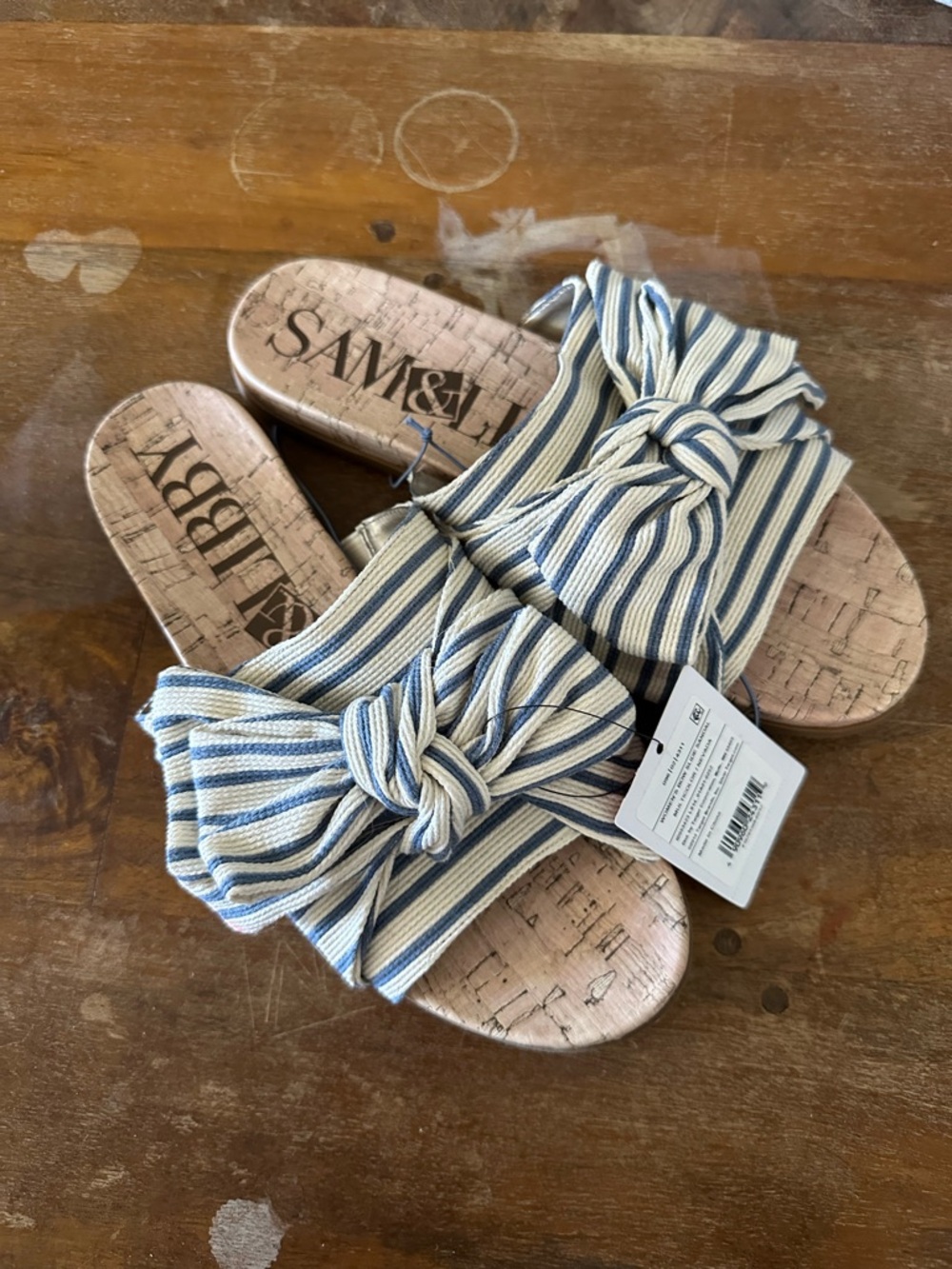 Target Sam & Libby Striped Knot Slide Sandals - Blue & Cream size 8‎